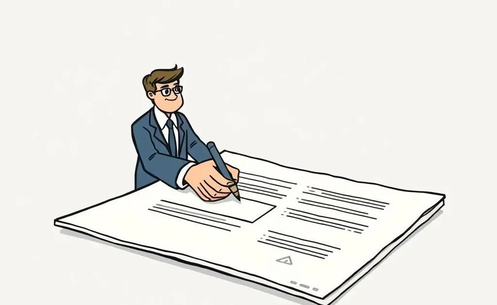Broker signing a real estate deal on a large document