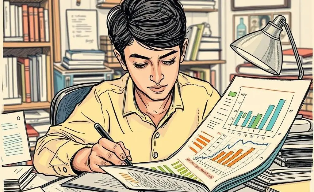 Person adjusting a household budget with graphs