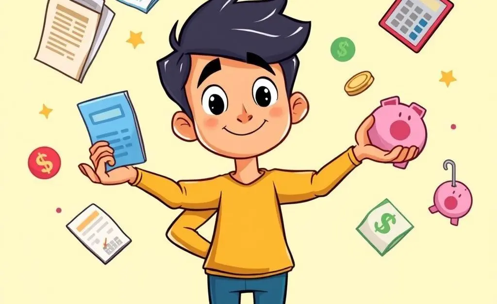 Person juggling financial obligations like bills and debt payments