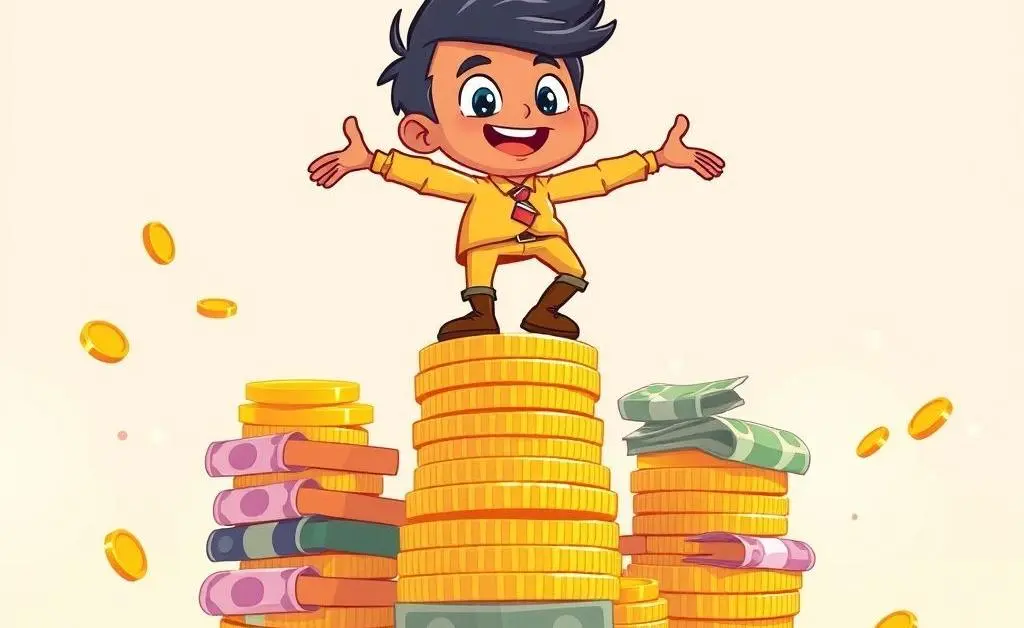 Illustration of balanced budgeting with coins and bills