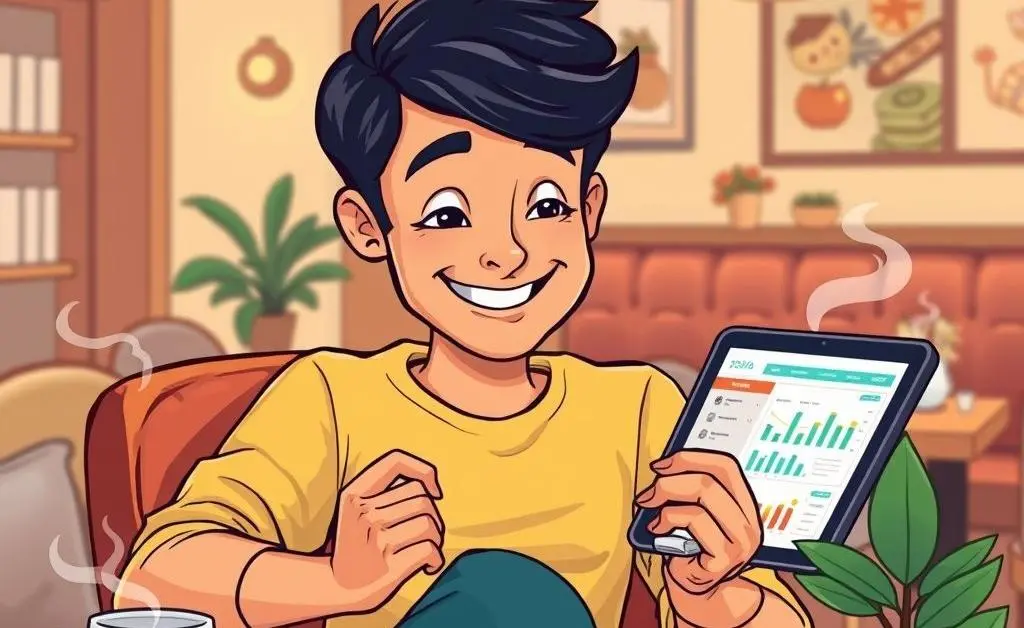 Using a budgeting app on a tablet