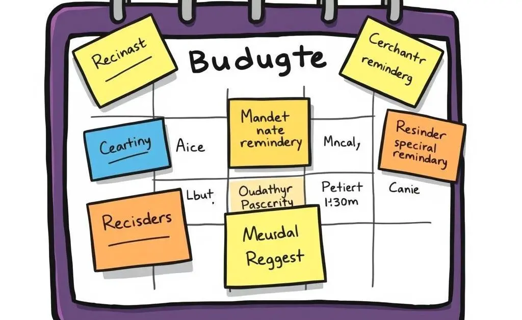 Calendar filled with budget notes and reminders