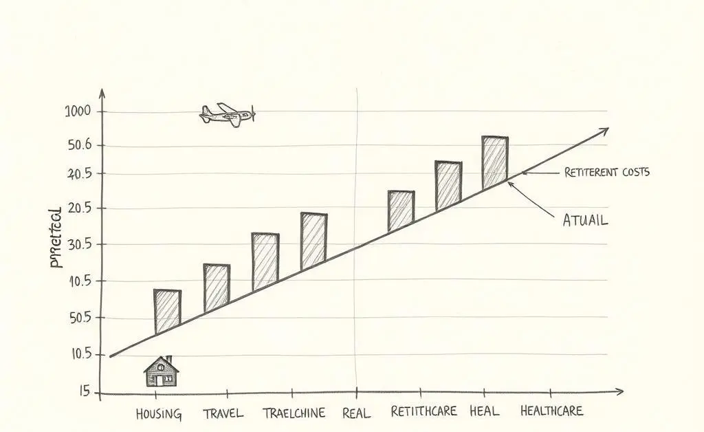 Hand-drawn chart comparing planned versus actual retirement expenses.