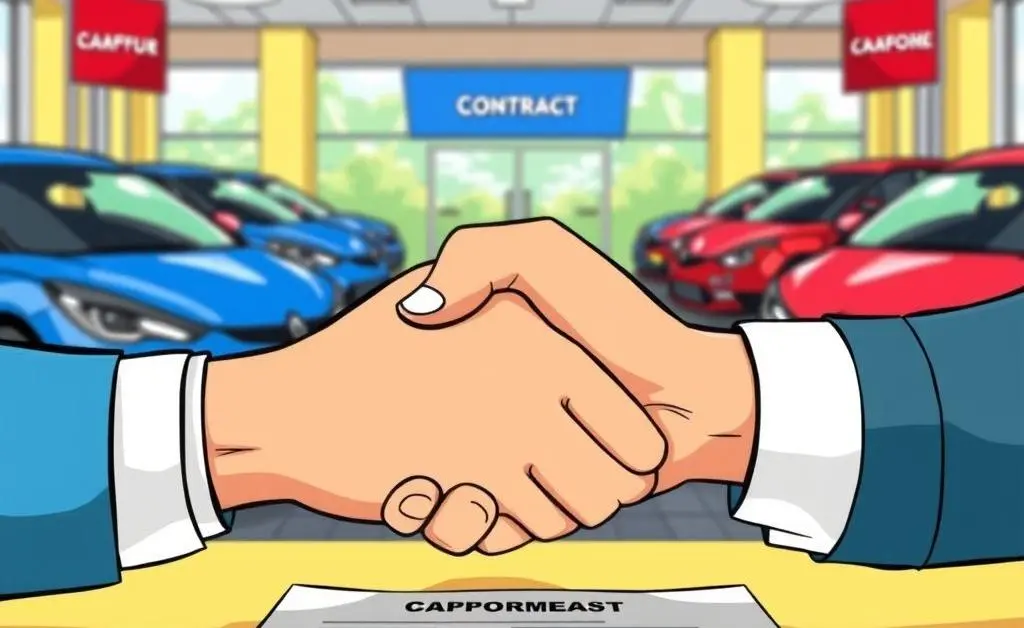 Handshake over a car dealership contract