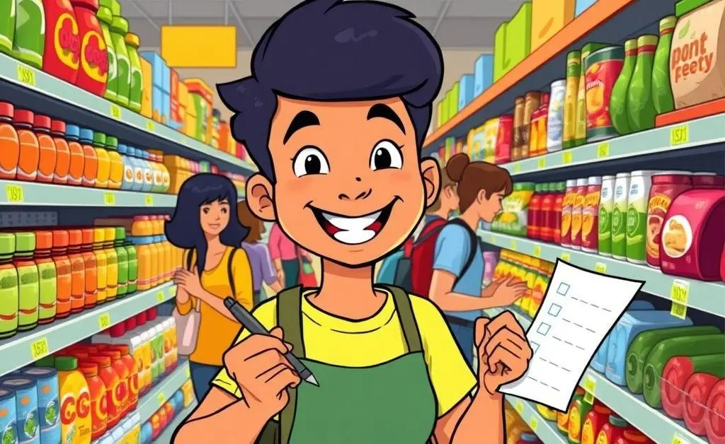 A person grocery shopping on a budget