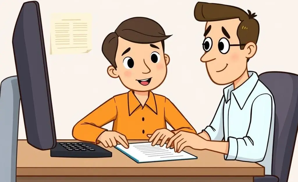 A cartoon-style scene showing someone budgeting at a desk with a calculator and paper.