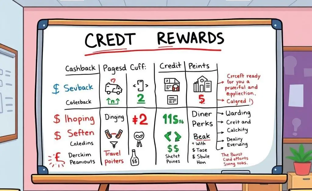 Credit card rewards categories chart on whiteboard