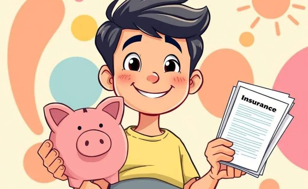 A person holding a piggy bank and insurance documents