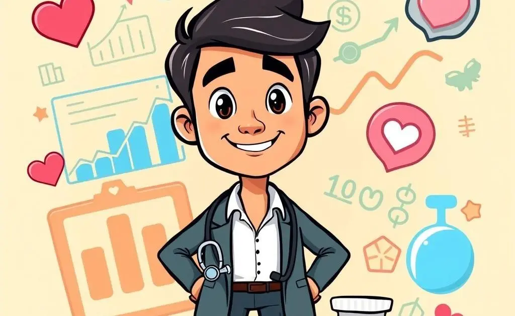 Budget planner with healthcare symbols like a stethoscope and pills next to it.
