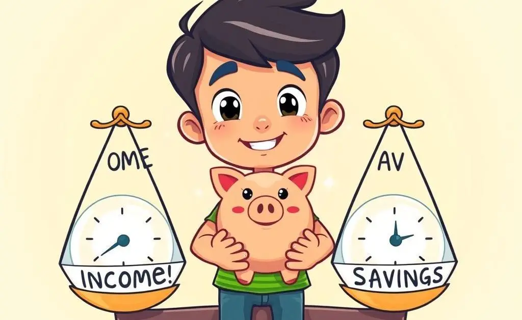 A person balancing scales with a small piggy bank.