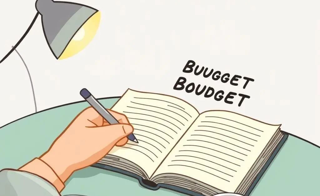Person writing in a budget journal.
