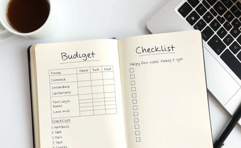 Budget management notebook with checklist