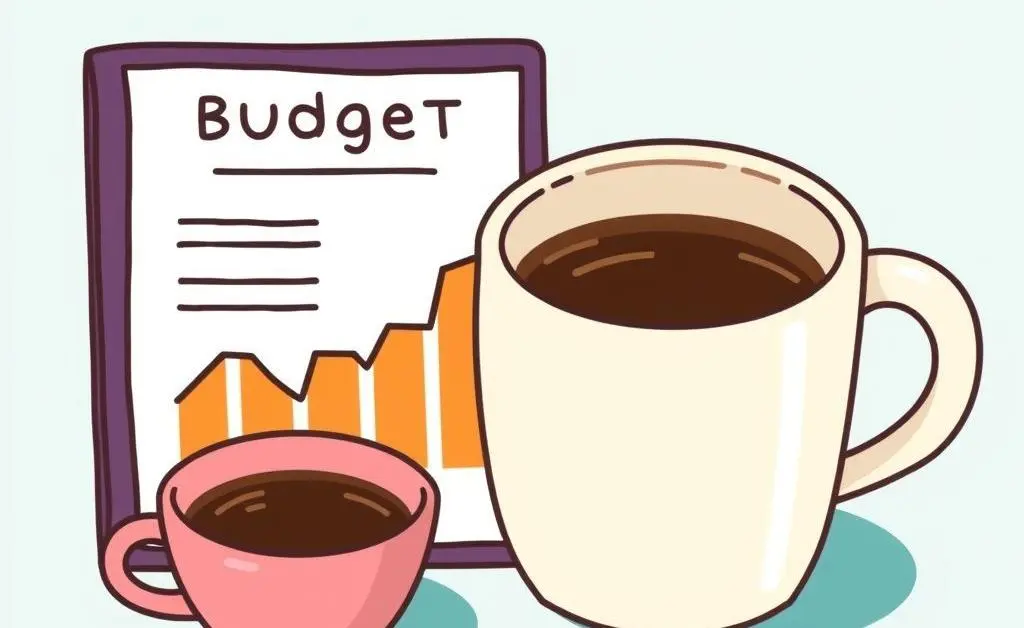 Illustration of a budget overview with a coffee cup