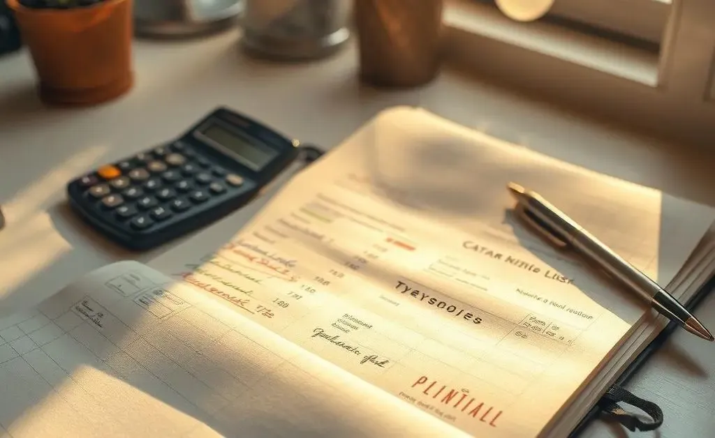 Open notebook with a budget plan