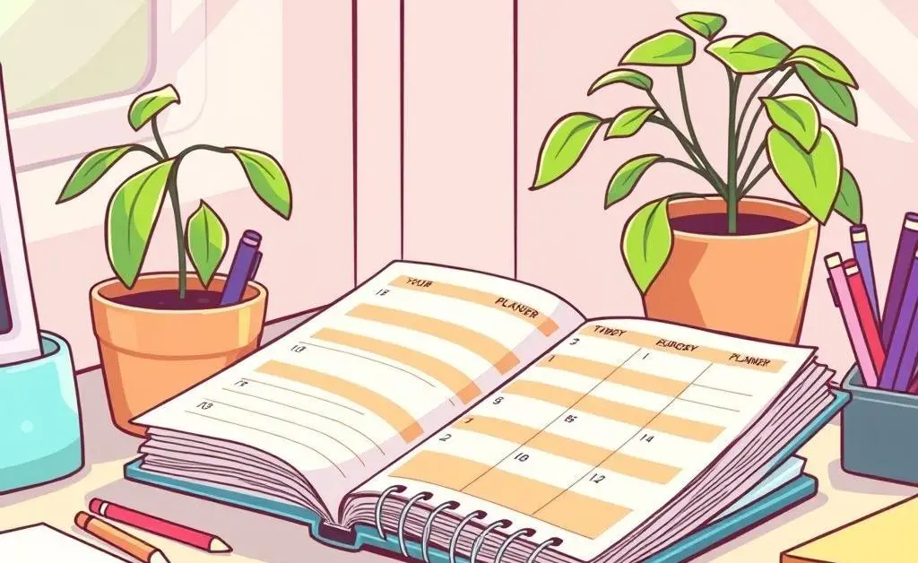 An organized budget planner with a plant