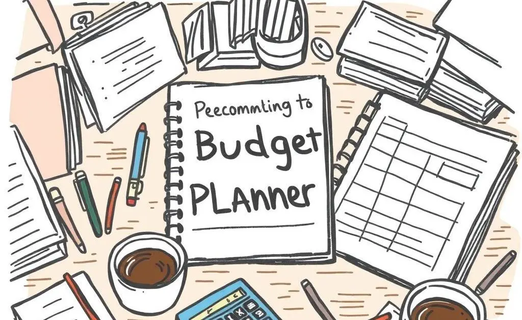 Desk with budget planner and calculator
