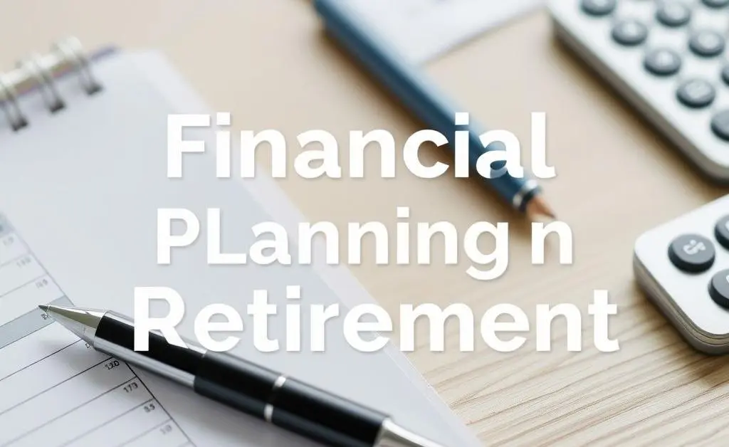 A close-up of a desk with a budget planner, pen, and calculator, representing financial planning in retirement.
