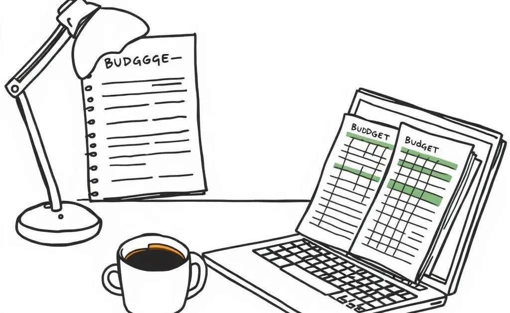 An organized desk with budget planning tools