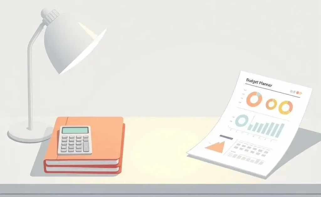 A desk with budget planning tools
