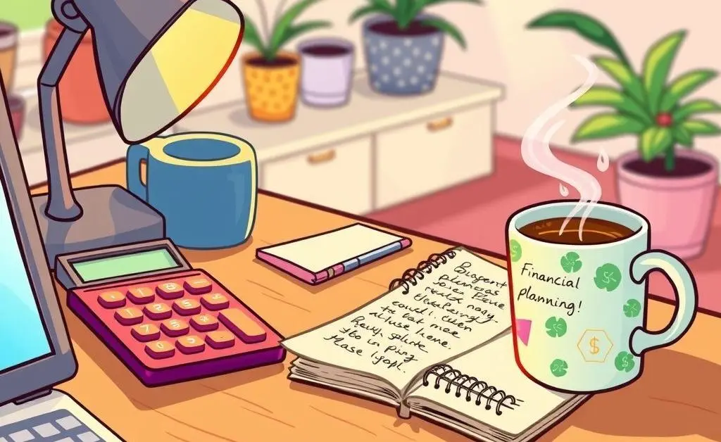 A desk with a budget planner and calculator showcasing tools for managing finances effectively.