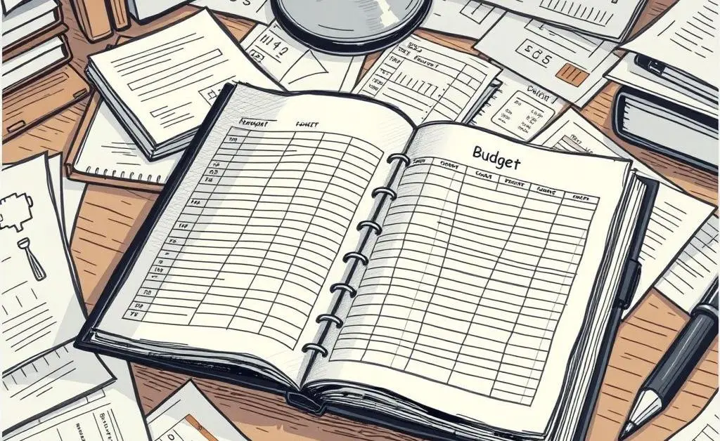 A budget planner on a desk