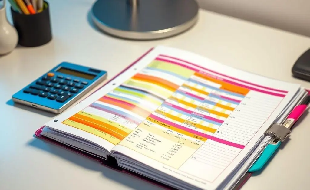 Budget planner and calculator on a tidy desk
