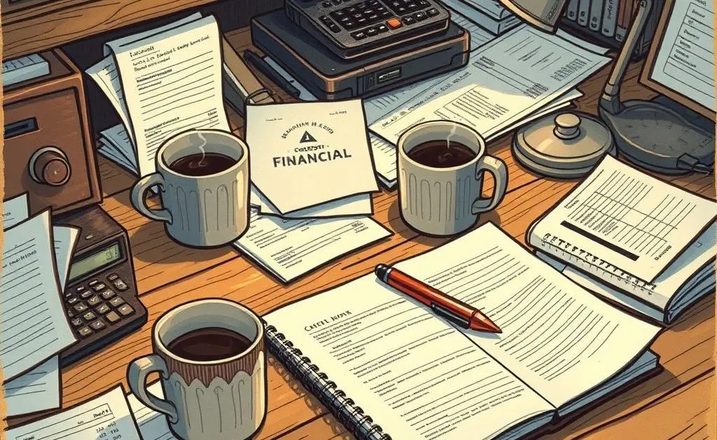 Desk with budgeting tools and coffee mug