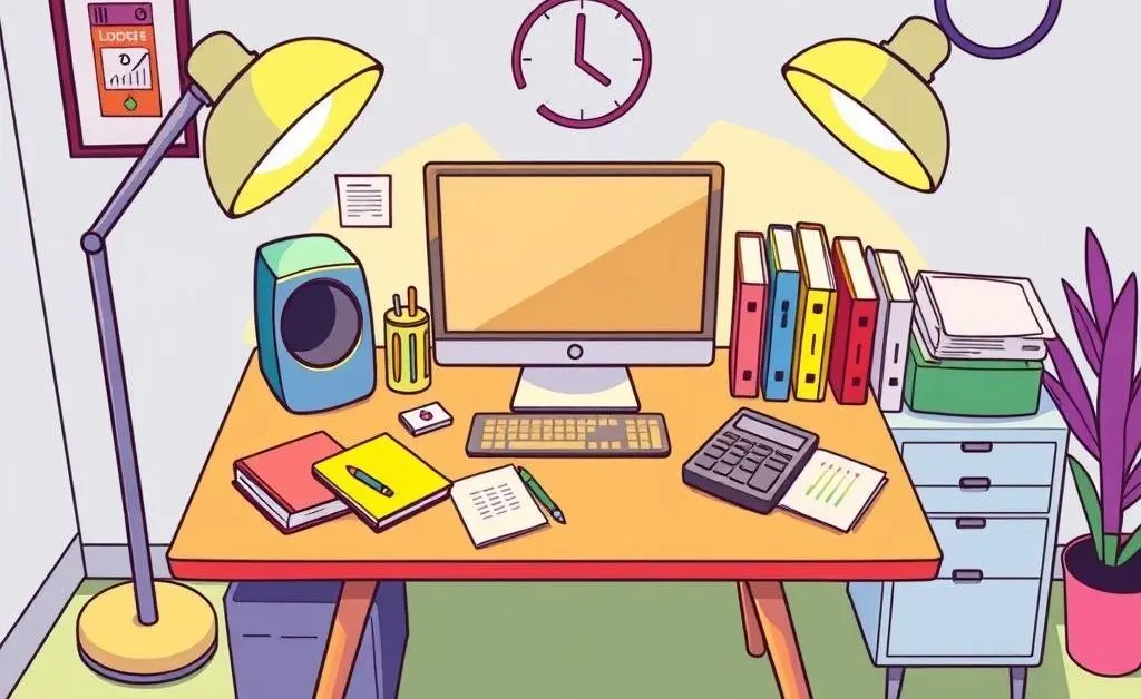 A desk with modern budget planner elements