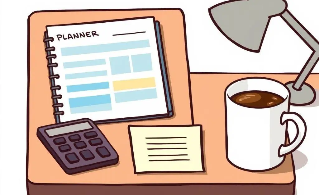 Desk with a budget planner