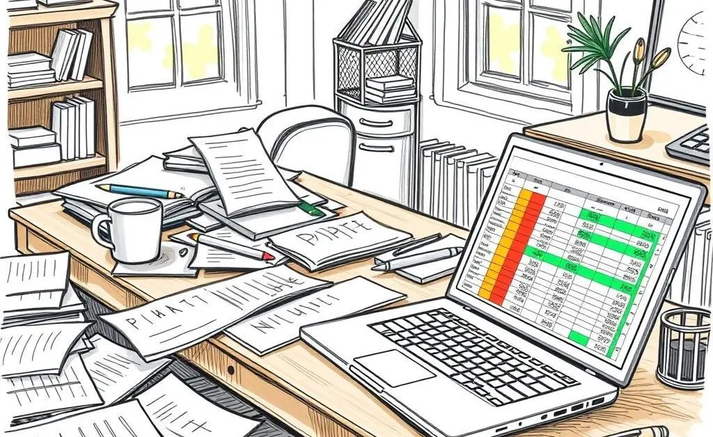 A desk full of financial planning materials.