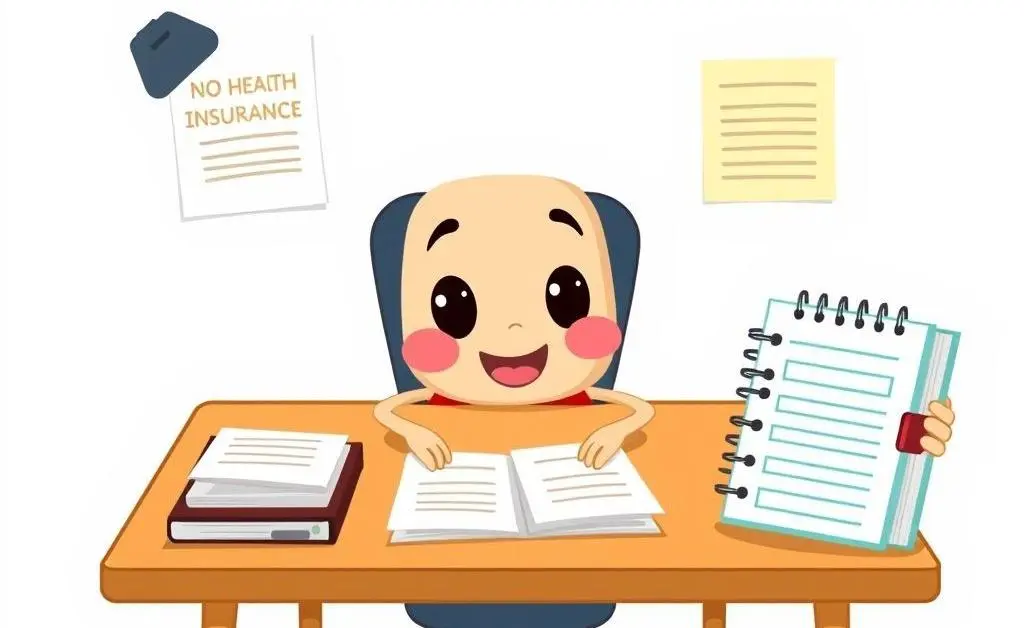 Desk with health insurance documents and a budgeting planner
