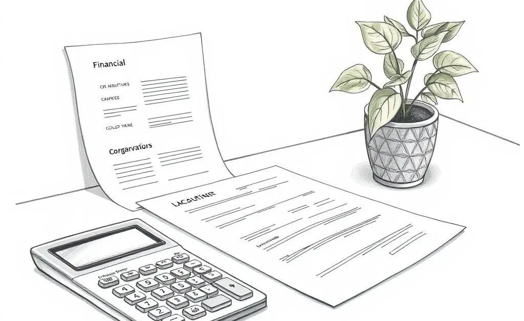 A desk with budgeting tools and a plant