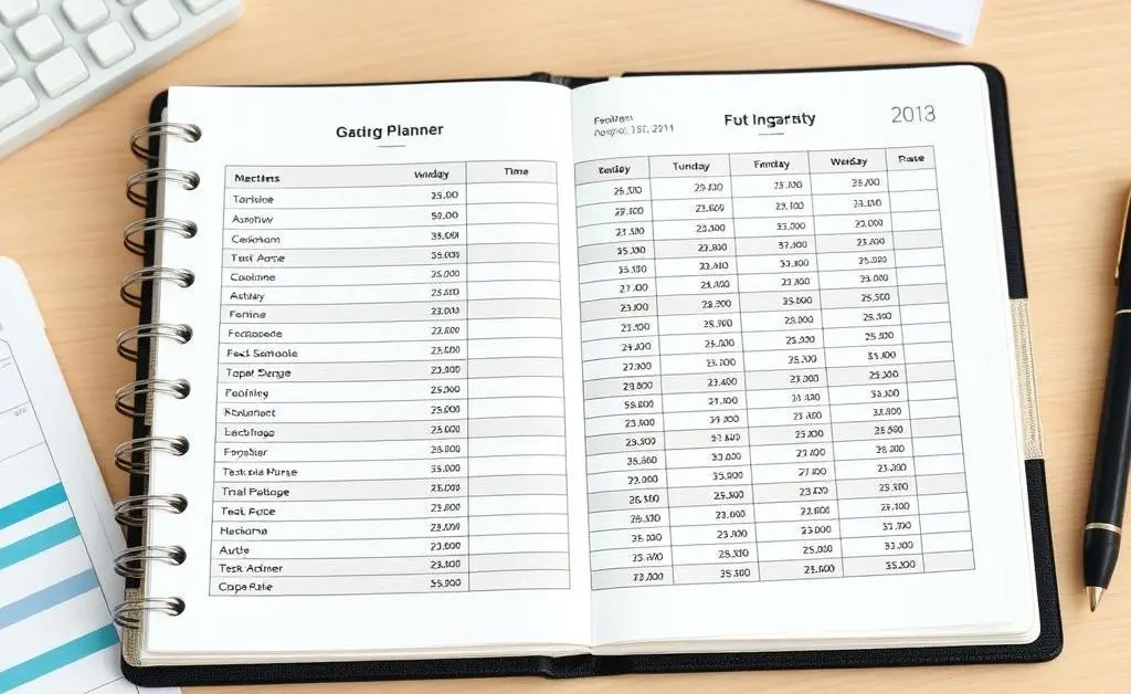 Desk with a budget planner
