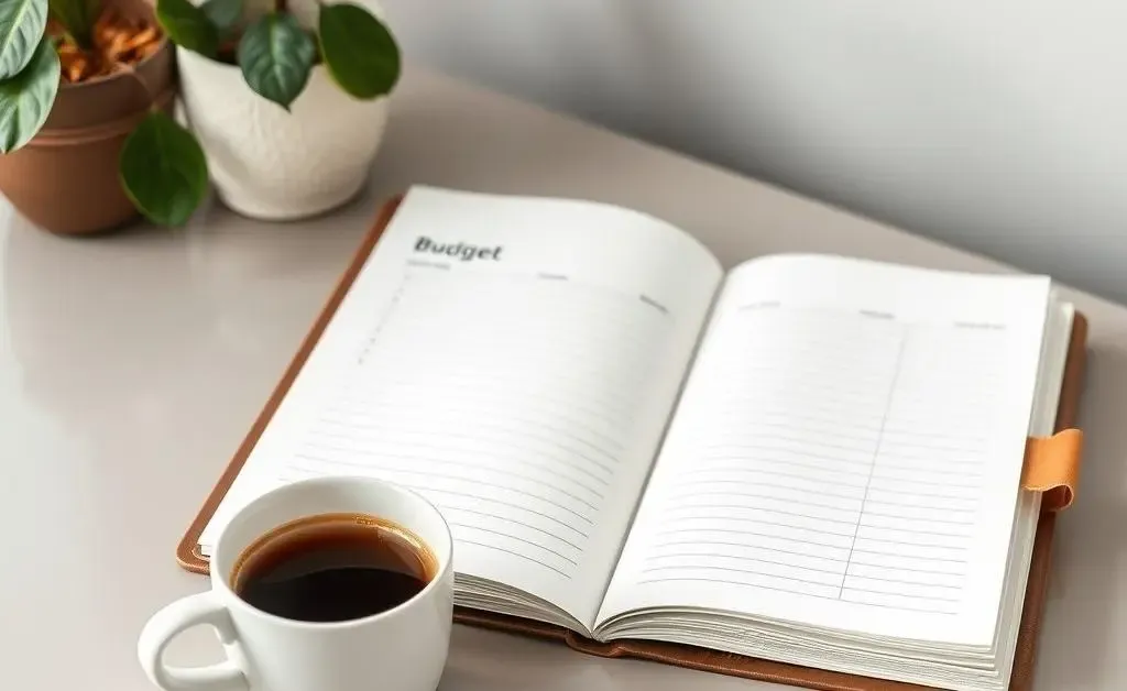 Cozy desk with budget planner