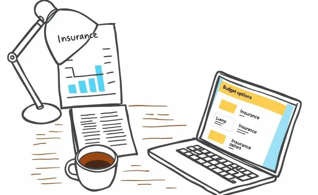 A budget planner desk with insurance options