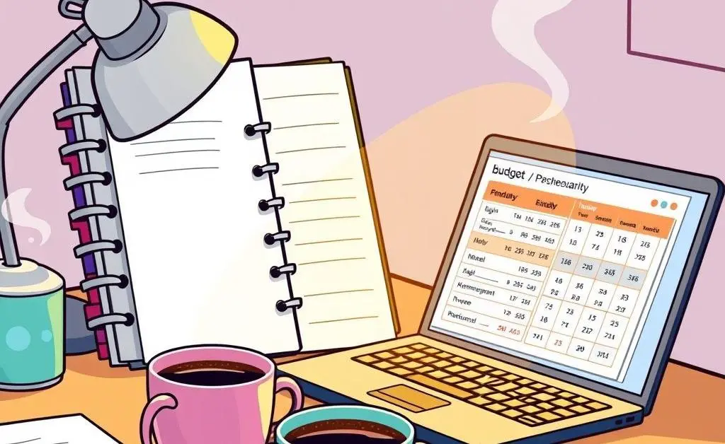 Tidy desk with budgeting tools.