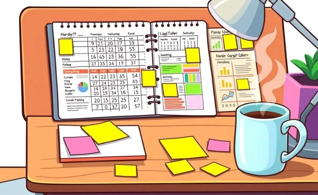 Organized desk with budgeting planner
