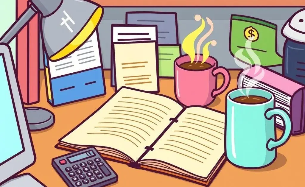 A tidy desk with budgeting materials