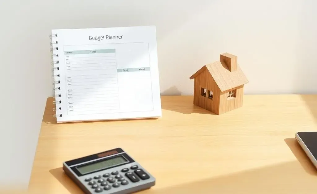 Desk with budget planner and calculator