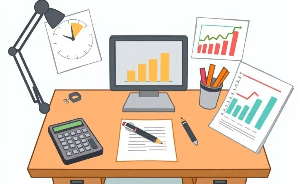 Budget planner's desk with notes and calculator