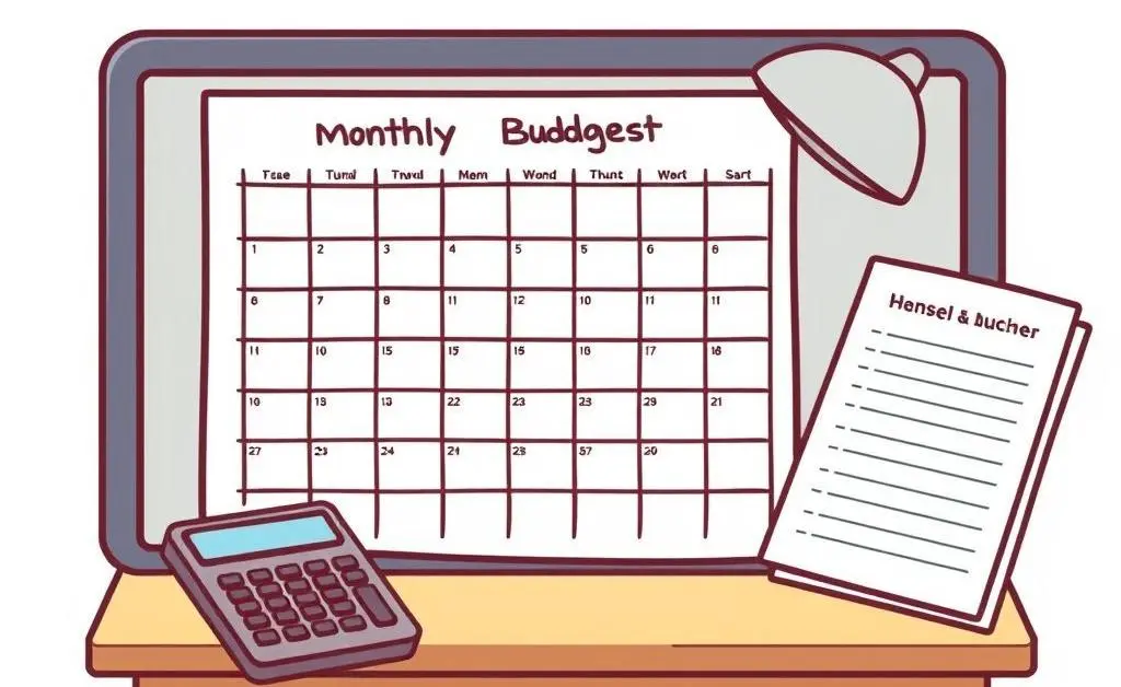 An illustration of a desk with a monthly budget planner and a calculator.