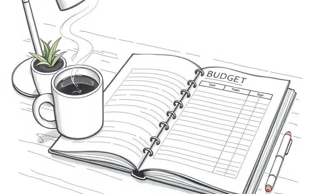 An open budget planner on a desk