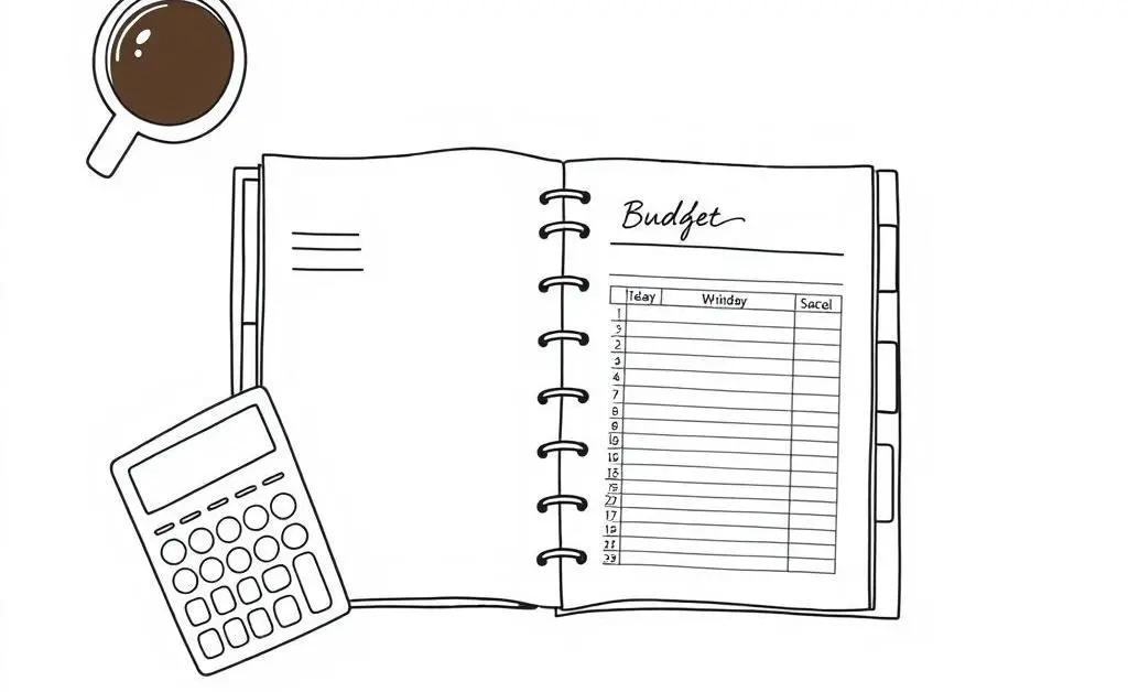 Desk with budget planner and calculator