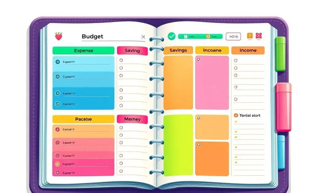 An illustration of a colorful, detailed budget planner.