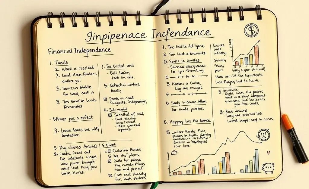 A hand-drawn notebook with a budget plan for financial independence.