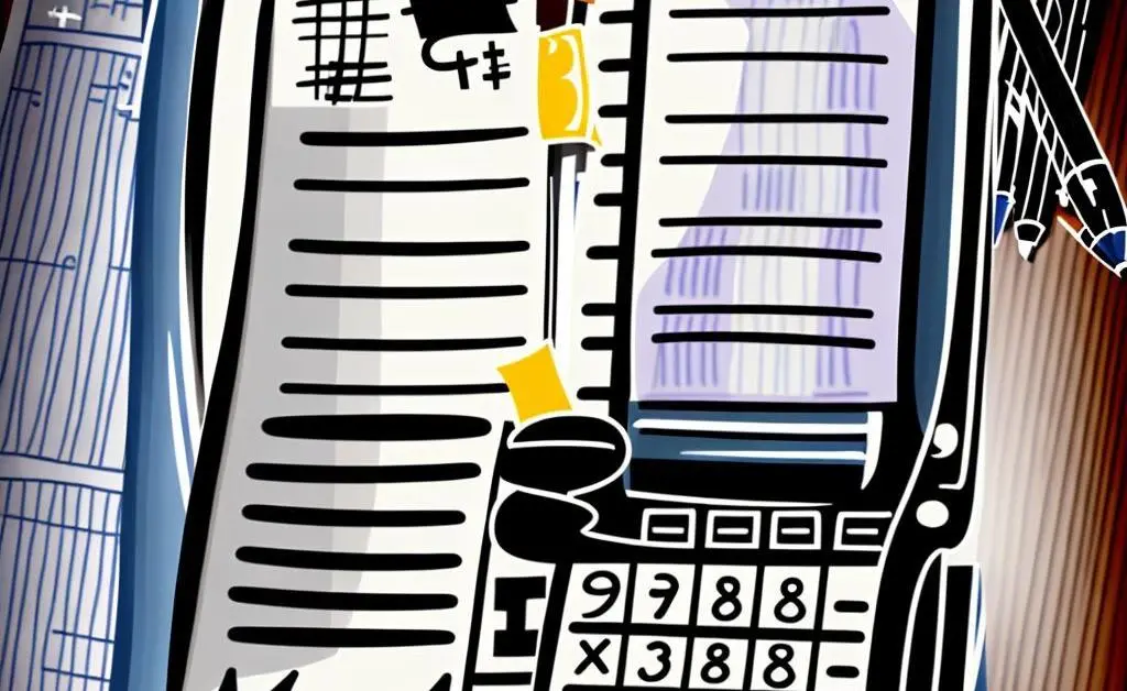 A person calculating their budget with a notepad and financial symbols.