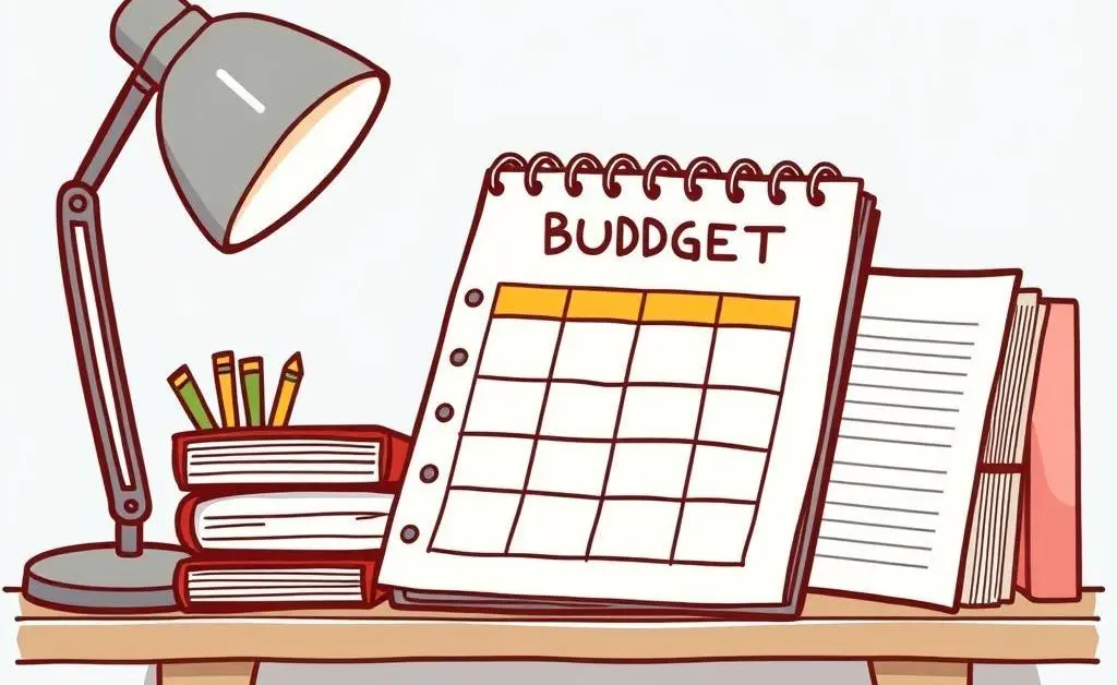 Cartoon of a budget planner on a desk
