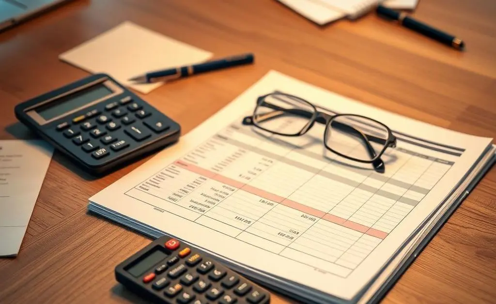 A desk with a budget planner and calculator, representing financial planning for a mortgage.