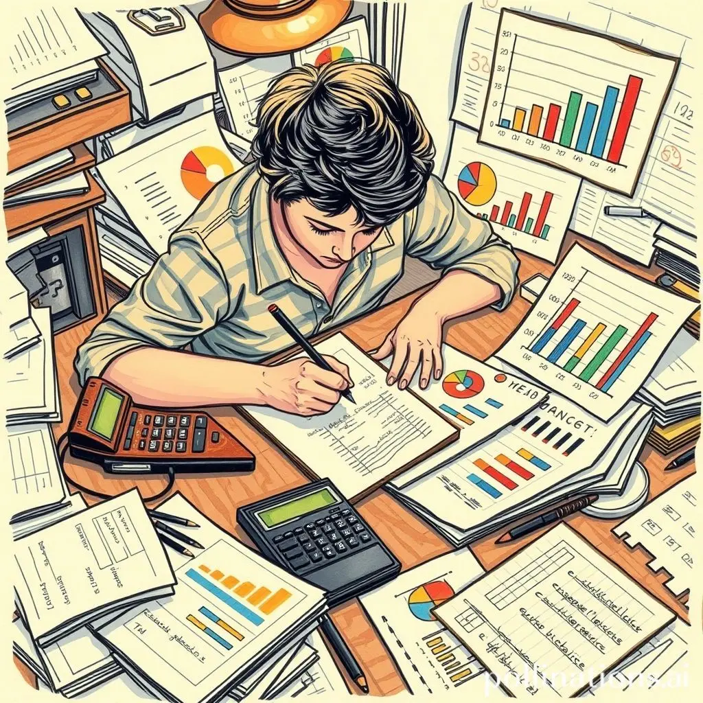 A person creating a budget with a calculator and charts