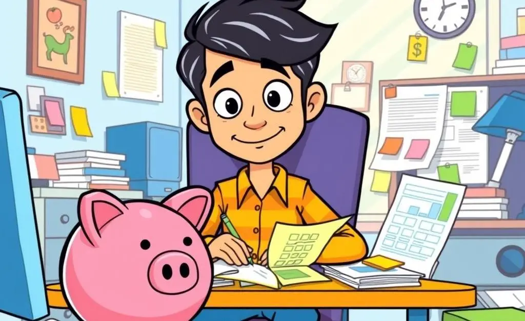 Person at a desk with budget planning notes
